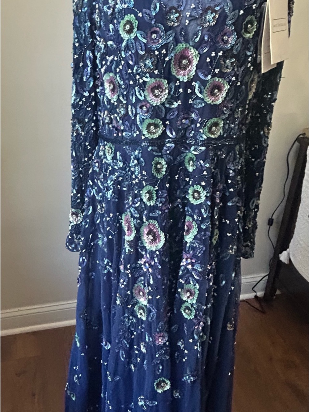Mac Duggal Long Sleeve Embellished High Neck A Line Gown - Picture 9 of 16
